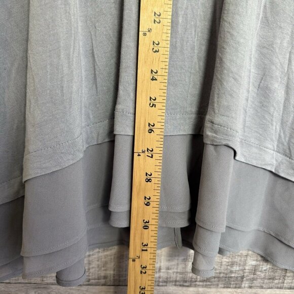 LOGO Lori Goldstein Cardigan Sweater Large Gray Layered Pockets - Picture 7 of 8